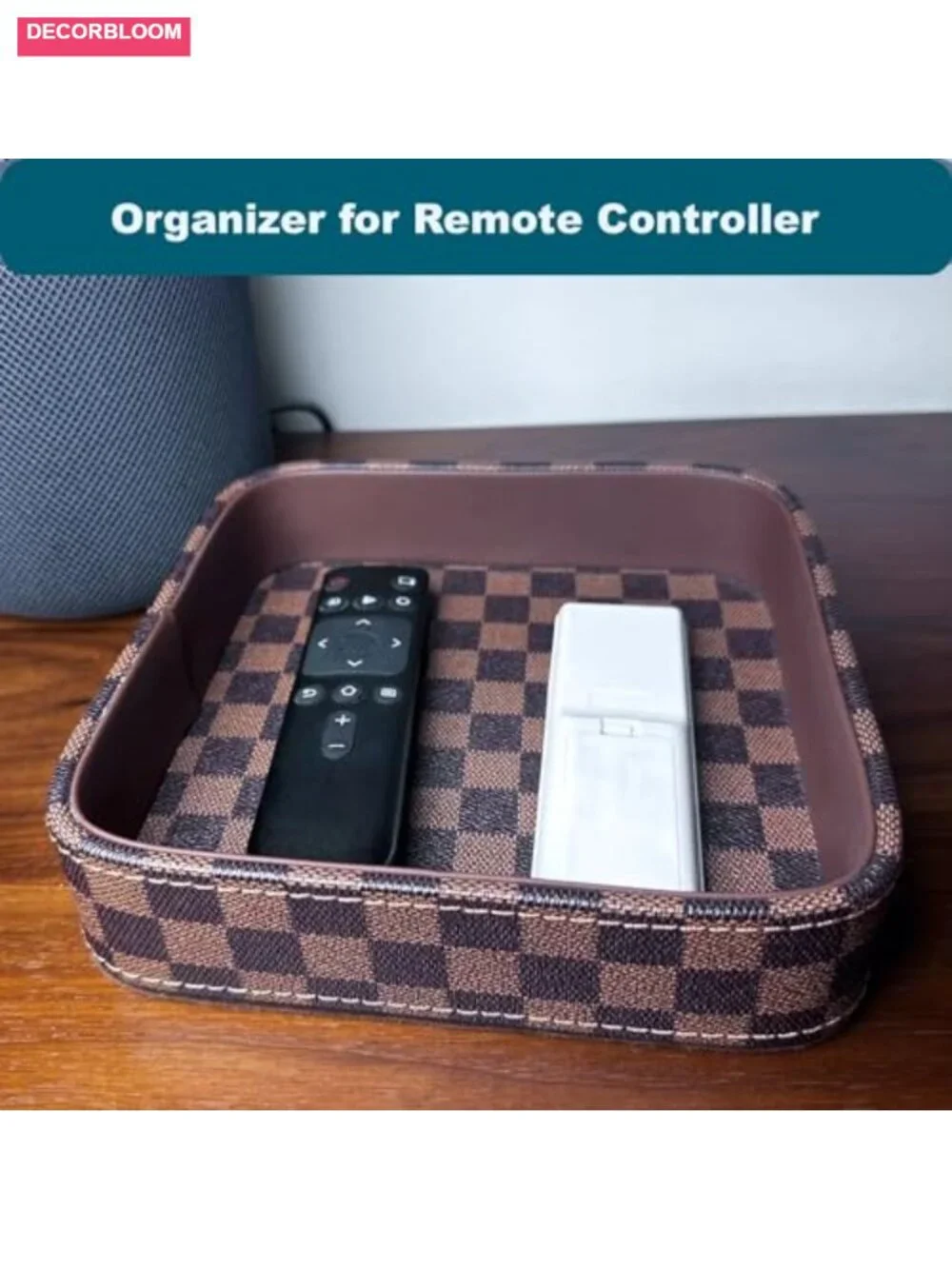 Leather Valet Tray Solid Wood Inside Key Catch All Dish Organizer for Desk